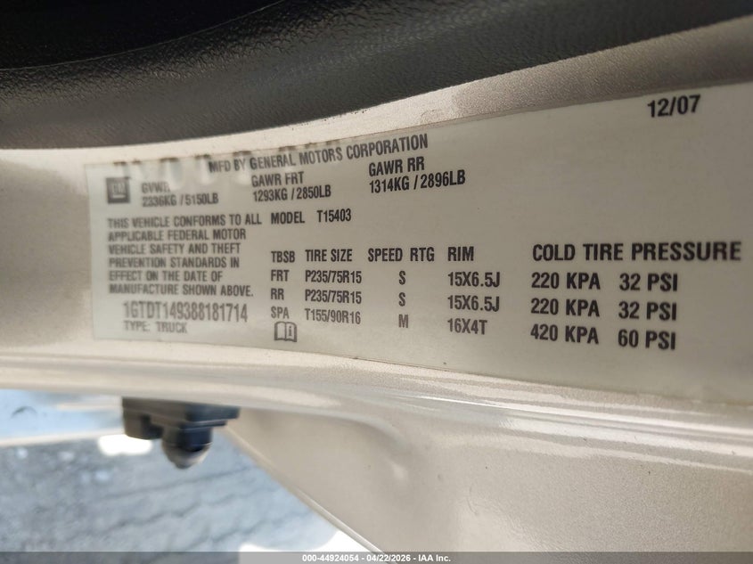 2008 GMC Canyon Sle1 VIN: 1GTDT149388181714 Lot: 44924054