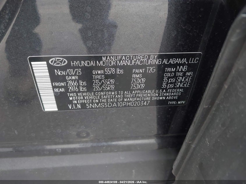 VIN 5NMS5DA10PH020347 2023 HYUNDAI SANTA FE HYBRID LIMITED