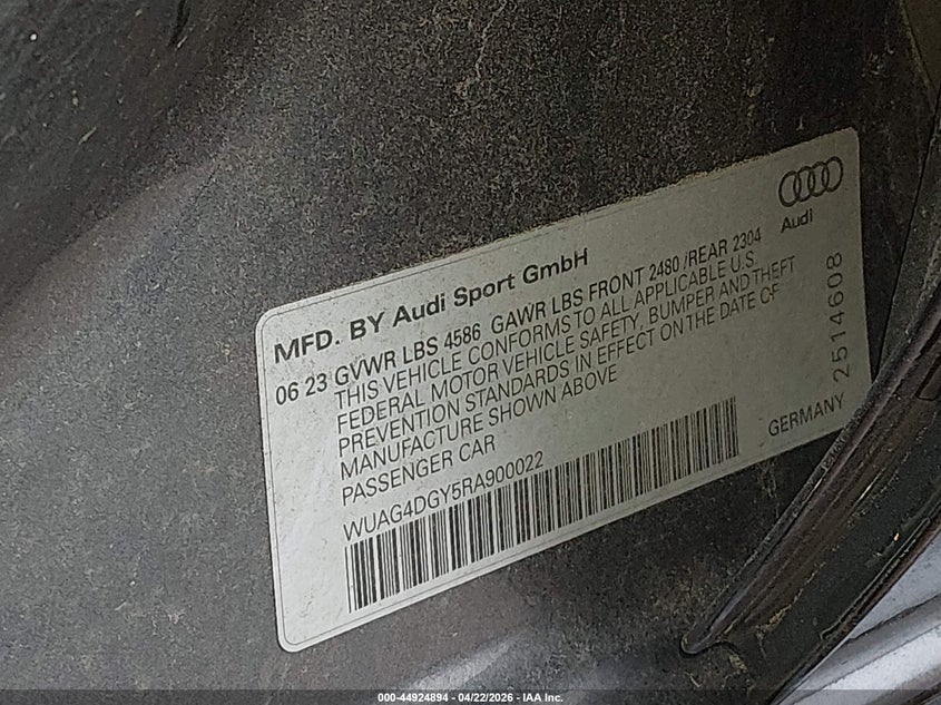 2024 Audi Rs 3 Tfsi Quattro S Tronic VIN: WUAG4DGY5RA900022 Lot: 44924894
