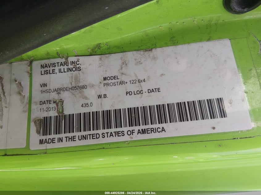 2014 International Prostar Other Lot 111044925286 Vin 1HSDJAPR0EH057680