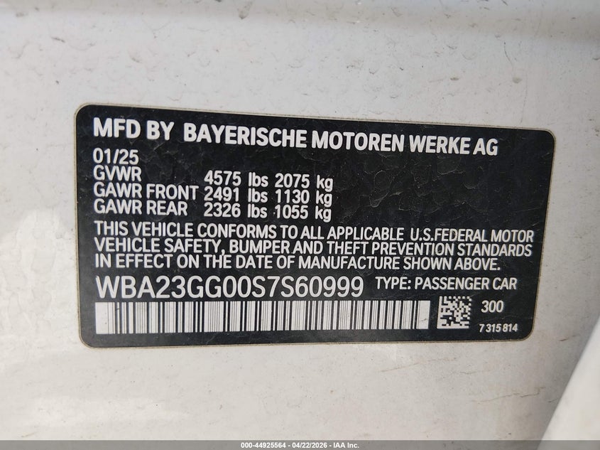 2025 BMW 228 Gran Coupe xDrive VIN: WBA23GG00S7S60999 Lot: 44925564