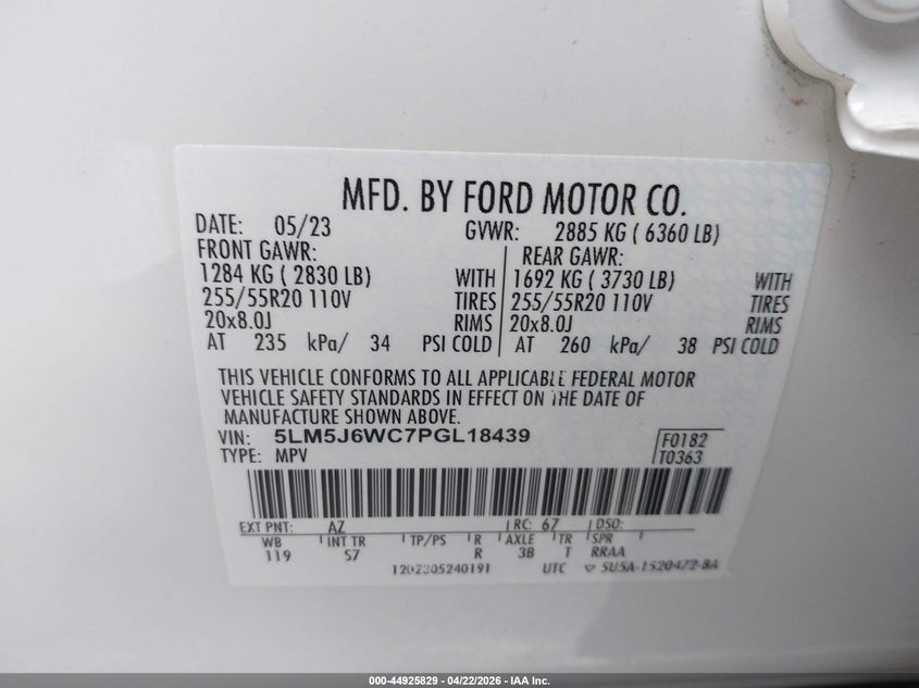 2023 Lincoln Aviator Standard VIN: 5LM5J6WC7PGL18439 Lot: 44925829