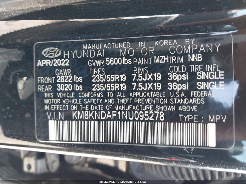 2022 Hyundai Ioniq 5 Sel VIN: KM8KNDAF1NU095278 Lot: 44926478