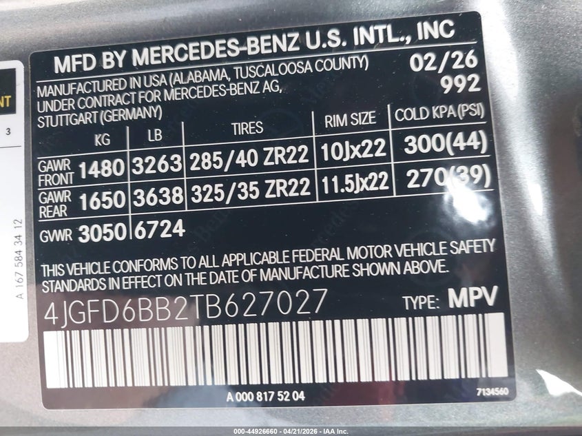 2026 Mercedes-Benz Amg Gle 53 Coupe 4Matic+ VIN: 4JGFD6BB2TB627027 Lot: 44926660