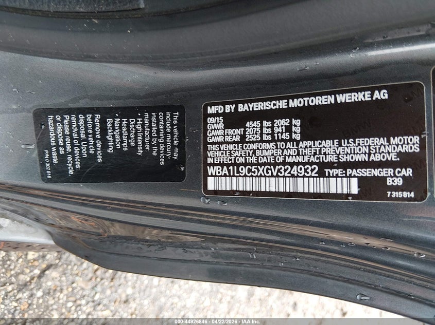 2016 BMW 228I xDrive VIN: WBA1L9C5XGV324932 Lot: 44926846