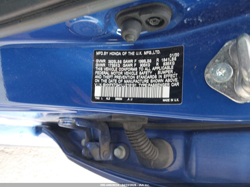 VIN SHHFK7G41LU216191 2020 HONDA CIVIC SPORT