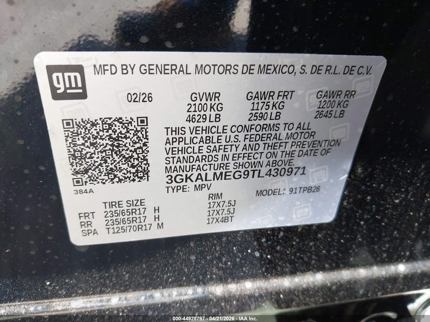 2026 GMC TERRAIN 1.5L I-4 DI, DOHC, V(VIN: 3GKALMEG9TL430971