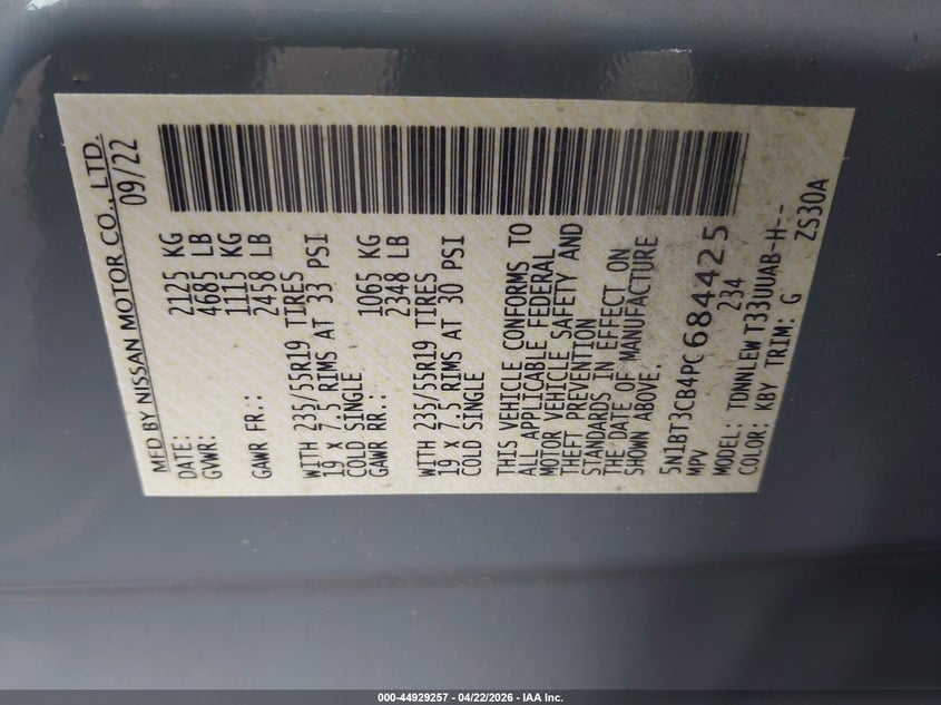 VIN 5N1BT3CB4PC684425 2023 NISSAN ROGUE SL INTELLIGENT AWD
