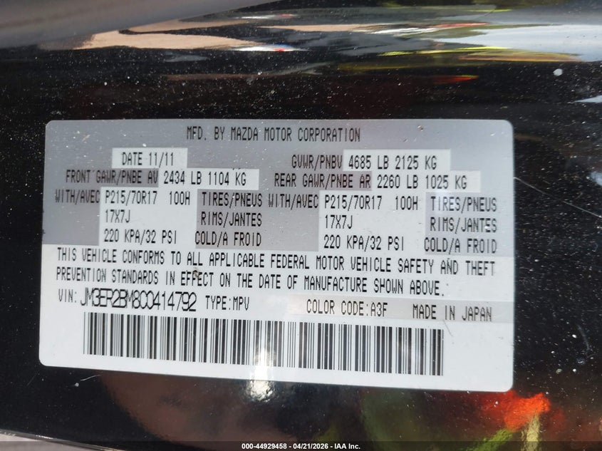 2012 Mazda Cx-7 I Sport VIN: JM3ER2BM8C0414792 Lot: 44929458