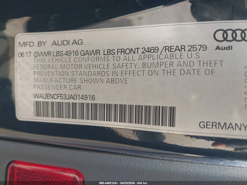 2018 Audi A5 2.0T Premium VIN: WAUENCF53JA014916 Lot: 44931241