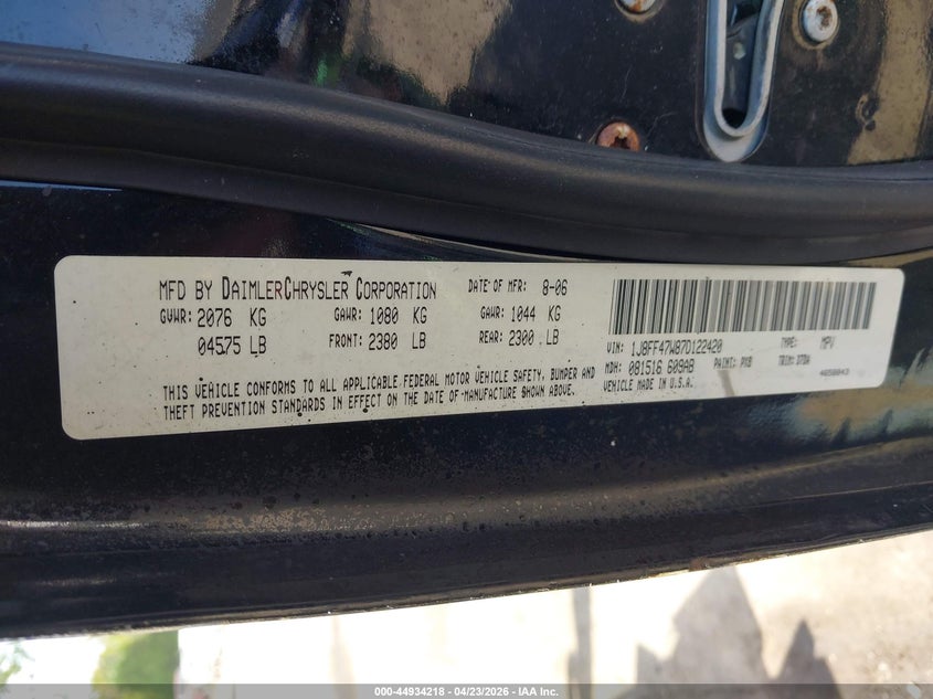 2007 Jeep Compass Sport VIN: 1J8FF47W87D122420 Lot: 44934218