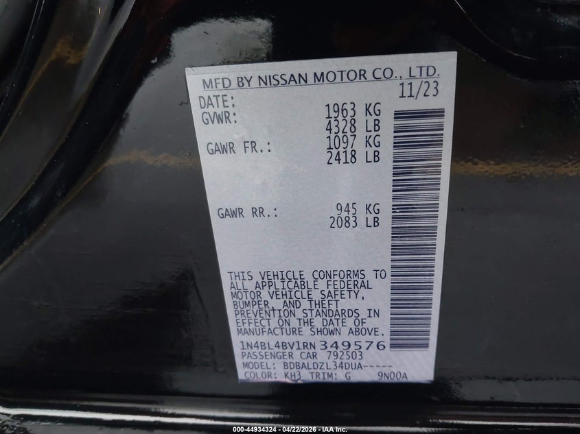 VIN 1N4BL4BV1RN349576 2024 NISSAN ALTIMA S FWD