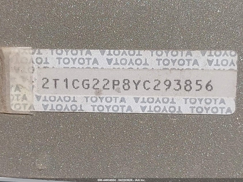 2000 Toyota Camry Solara Se VIN: 2T1CG22P8YC293856 Lot: 44934504