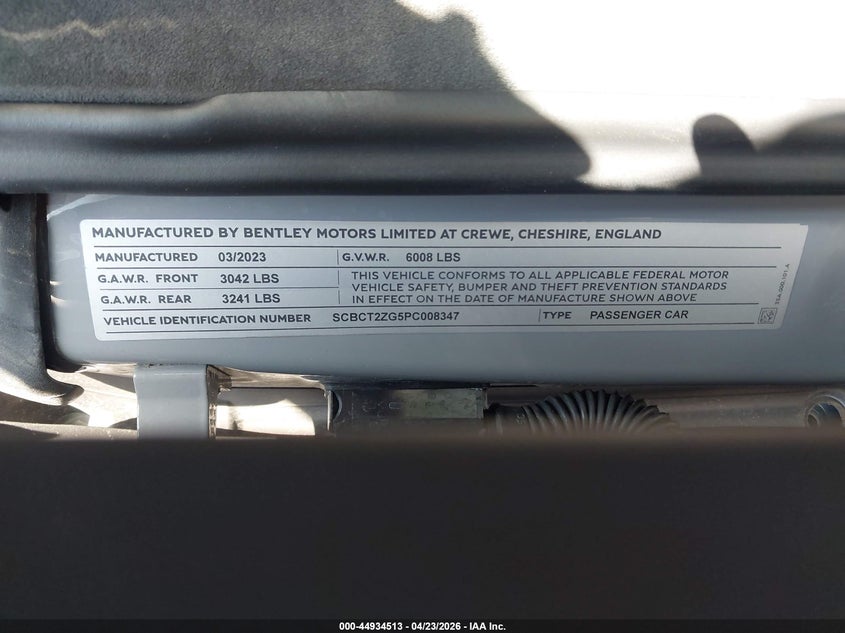 2023 Bentley Continental Gt Mulliner W12/Speed VIN: SCBCT2ZG5PC008347 Lot: 44934513