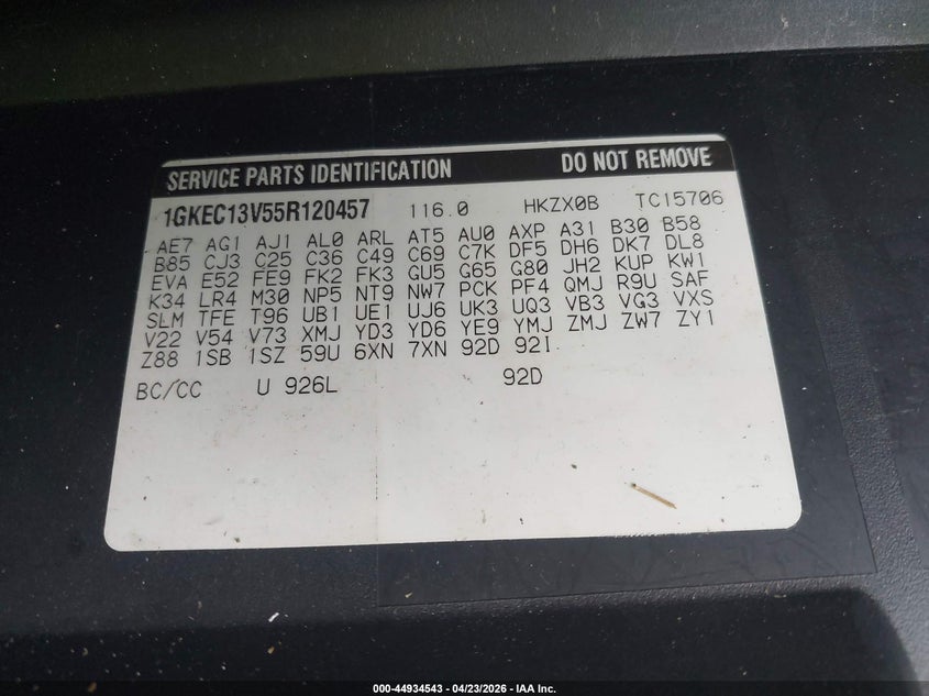 2005 GMC Yukon Sle VIN: 1GKEC13V55R120457 Lot: 44934543