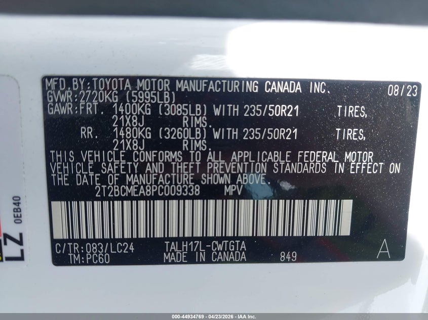 VIN: 2T2BCMEA8PC009338 2023 LEXUS RX 500H F SPORT PERFORMANCE
