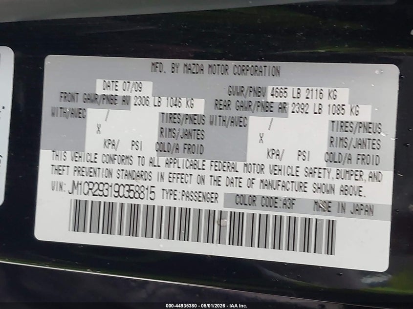 2009 Mazda Mazda5 Sport VIN: JM1CR293190358815 Lot: 44935380