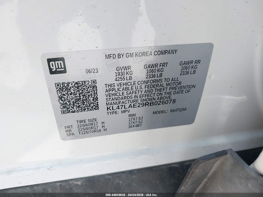 2024 Buick Envista Preferred Fwd VIN: KL47LAE29RB026078 Lot: 44935638