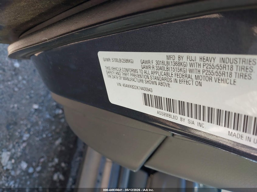2007 Subaru B9 Tribeca Limited 5-Passenger VIN: 4S4WX82DX74400943 Lot: 44935641