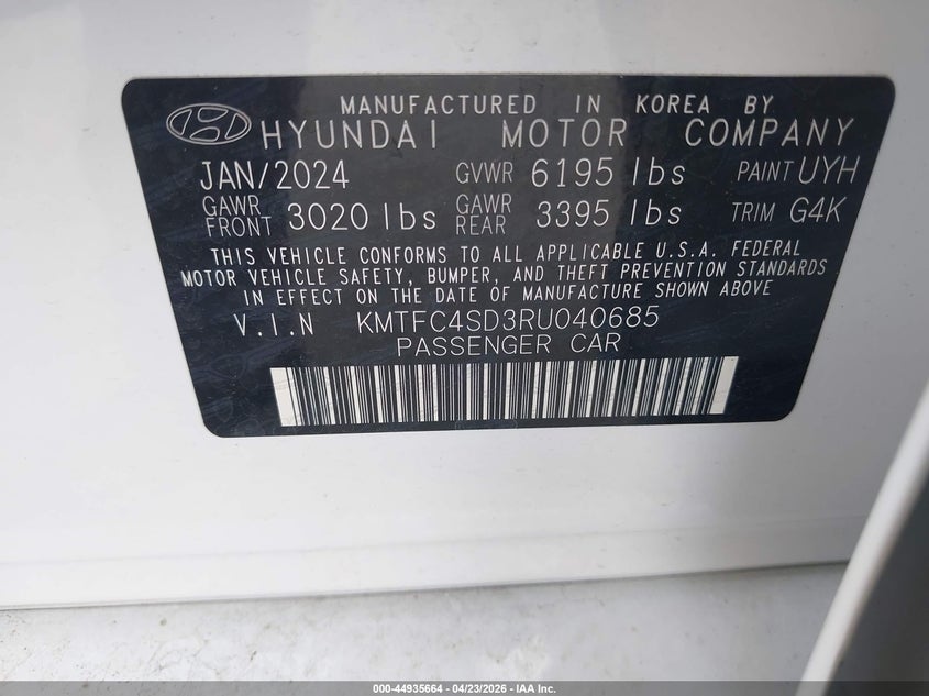 2024 Genesis G90 3.5T E-Sc Awd VIN: KMTFC4SD3RU040685 Lot: 44935664