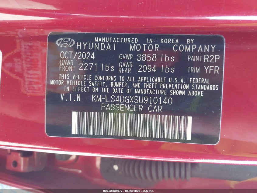 VIN KMHLS4DGXSU910140 2025 HYUNDAI ELANTRA SEL CONVENIENCE
