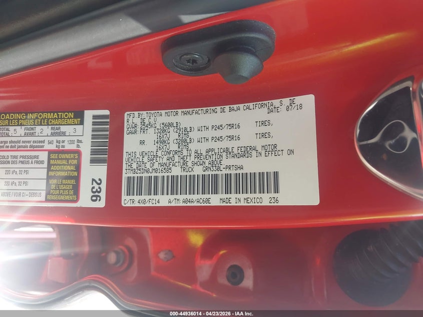 2018 Toyota Tacoma Sr5 VIN: 3TMBZ5DN0JM016585 Lot: 44936014