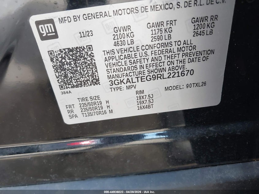 2024 GMC TERRAIN 1.5L I-4 DI, DOHC, V(VIN: 3GKALTEG9RL221670