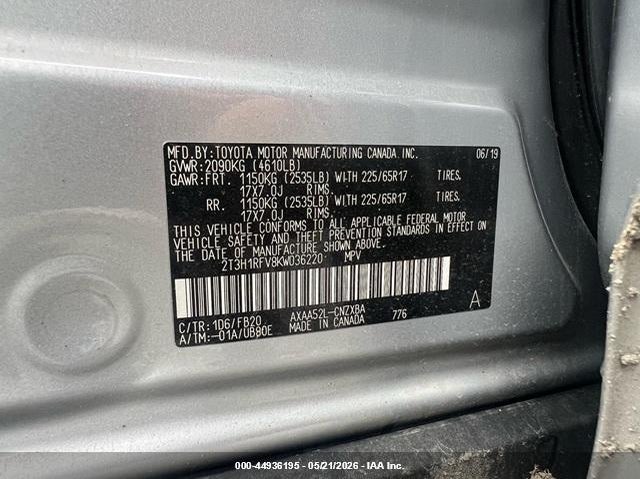 VIN 2T3H1RFV8KW036220 2019 TOYOTA RAV4 LE