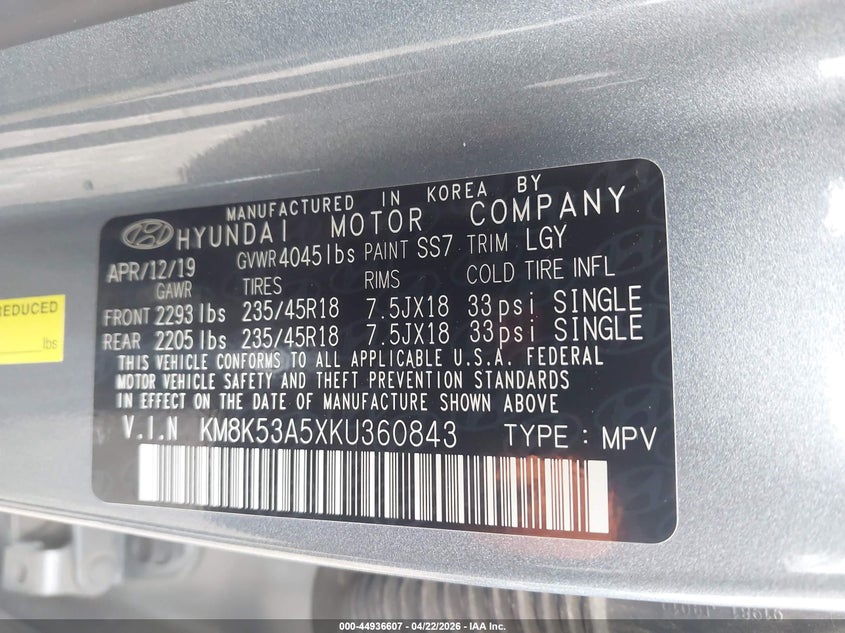 2019 HYUNDAI KONA SPORT UTILITY VEHICLE 1.6L I-4 DI, DOHC, VVT, TURBO, 175HP
