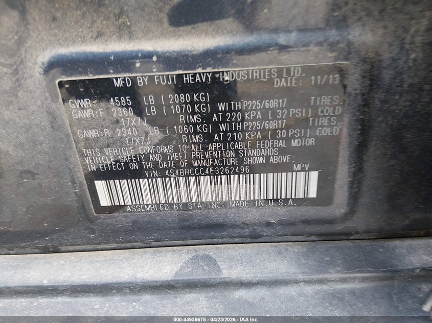 2014 SUBARU OUTBACK SPORT UTILITY VEHICLE 2.5L H-4 DOHC, VVT, 173HP
