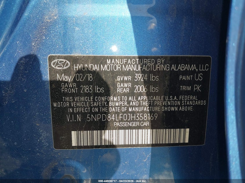 VIN 5NPD84LF0JH358169 2018 HYUNDAI ELANTRA VALUE EDITION