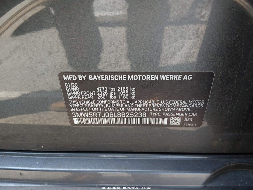 2020 BMW 330I VIN: 3MW5R7J06L8B25238