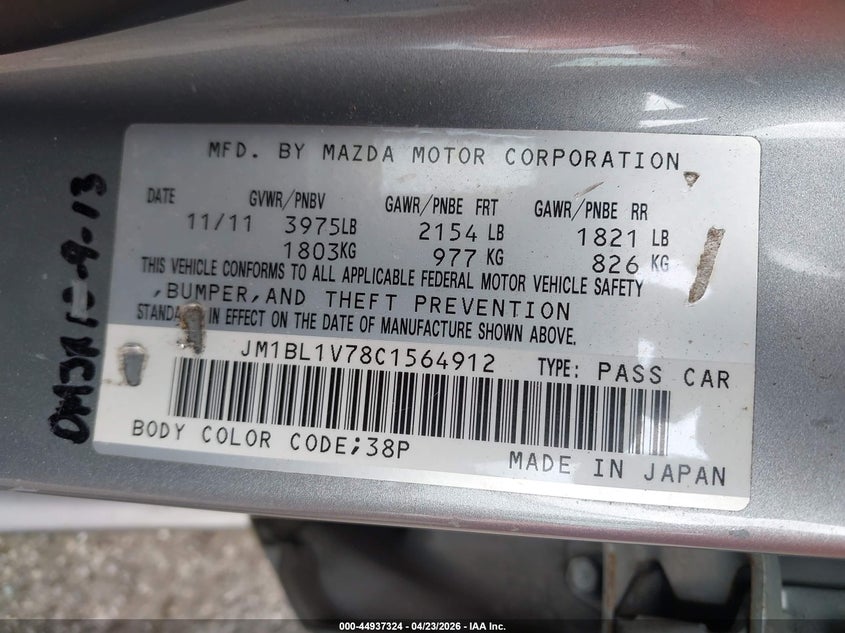 2012 Mazda Mazda3 I Touring VIN: JM1BL1V78C1564912 Lot: 44937324