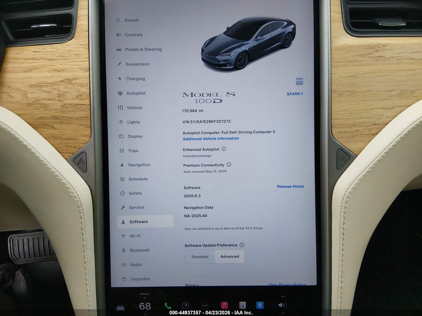 2019 Tesla Model S 100D/75D/Long Range/Standard Range VIN: 5YJSA1E29KF307273 Lot: 44937357