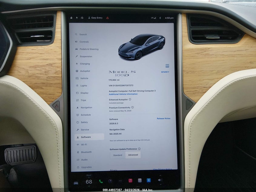 2019 Tesla Model S 100D/75D/Long Range/Standard Range VIN: 5YJSA1E29KF307273 Lot: 44937357