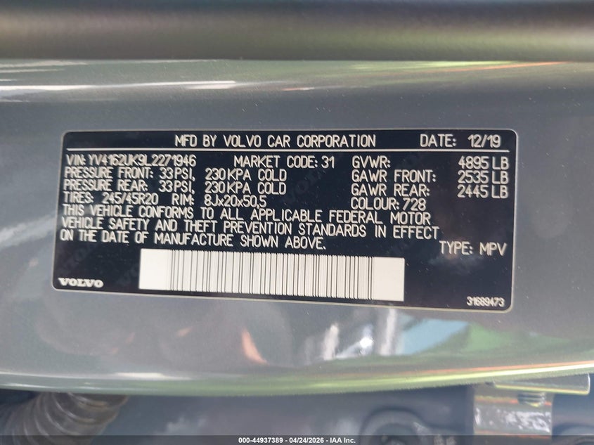 2020 Volvo Xc40 T5 Momentum VIN: YV4162UK9L2271946 Lot: 44937389