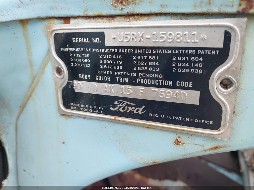 1955 Ford Custom VIN: U5RX159811 Lot: 44937565