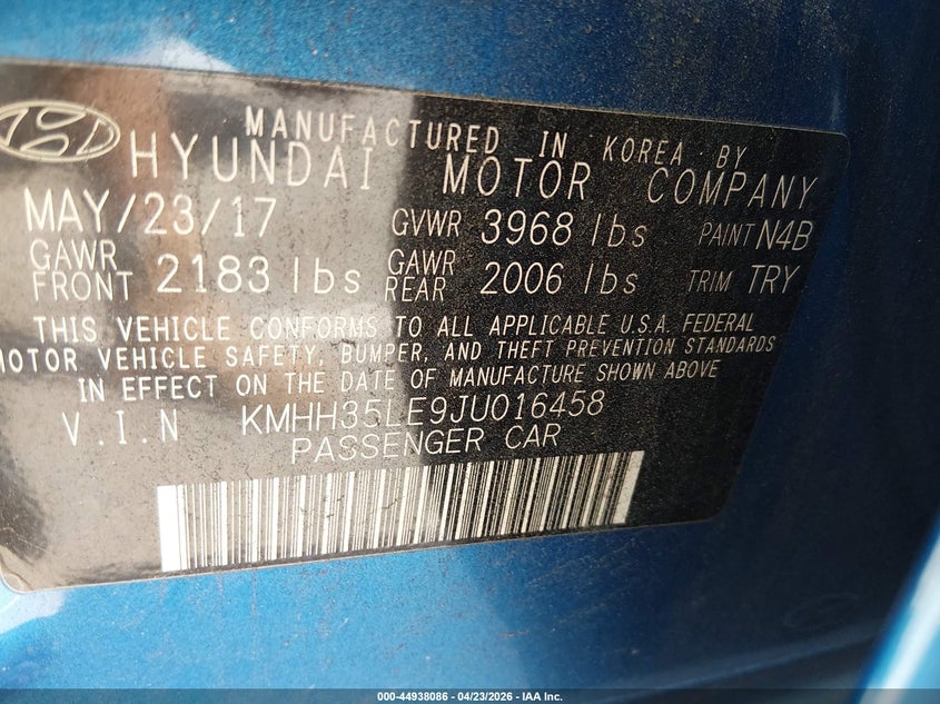 VIN KMHH35LE9JU016458 2018 HYUNDAI ELANTRA GT