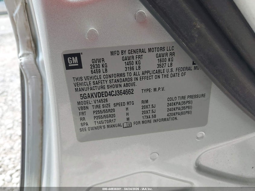 5GAKVDED4CJ364662 2012 Buick Enclave 3.6 Premium grey