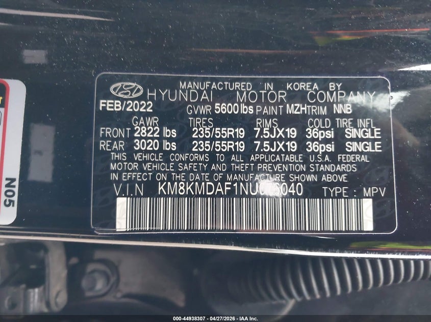 2022 Hyundai Ioniq 5 Se VIN: KM8KMDAF1NU076040 Lot: 44938307