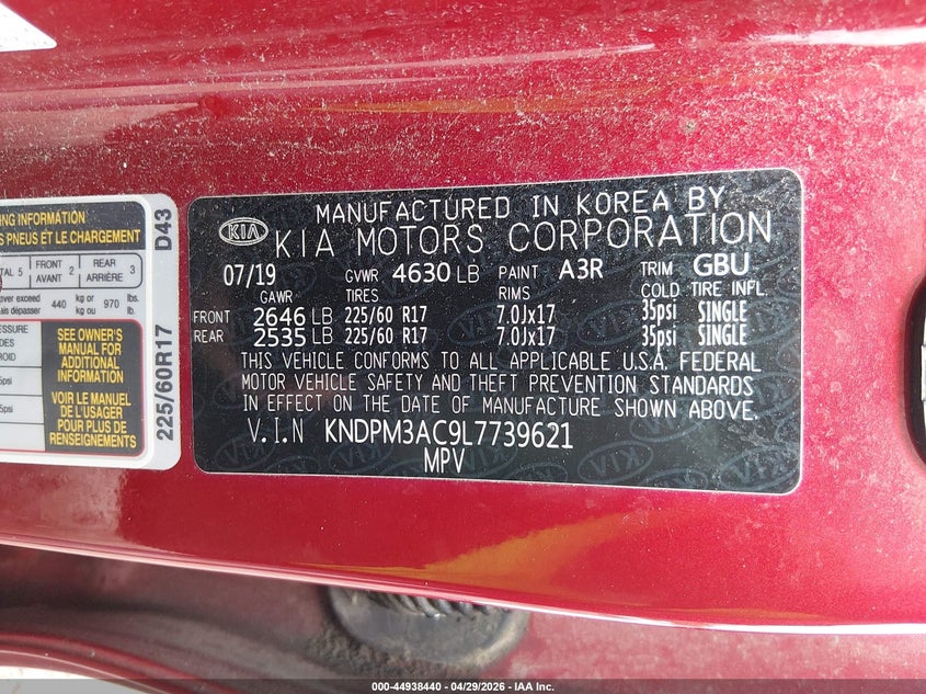 VIN KNDPM3AC9L7739621 2020 KIA SPORTAGE LX