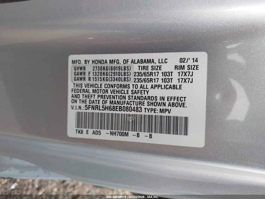 2014 HONDA ODYSSEY VAN 3.5L V-6 VVT, 248HP