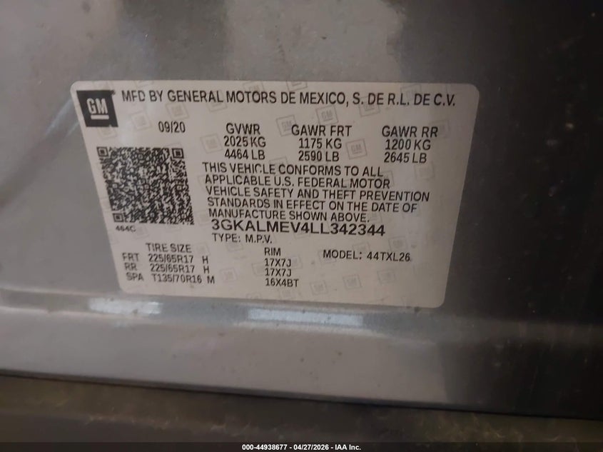 2020 GMC TERRAIN SPORT UTILITY VEHICLE 1.5L I-4 DI, DOHC, VVT, TURBO, 170HP