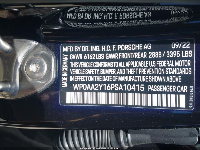 2023 Porsche Taycan VIN: WP0AA2Y16PSA10415 Lot: 44938730
