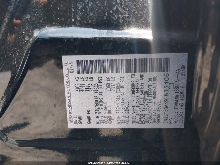 VIN 5N1BT3BA8SC815406 2025 NISSAN ROGUE SV FWD