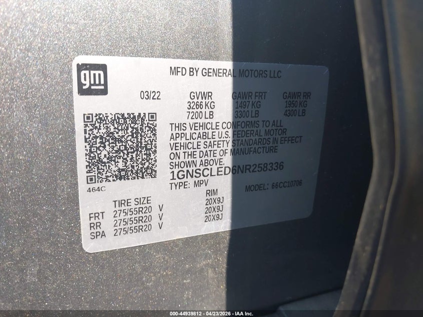 2022 Chevrolet Tahoe 2Wd Commercial Fleet VIN: 1GNSCLED6NR258336 Lot: 44939812