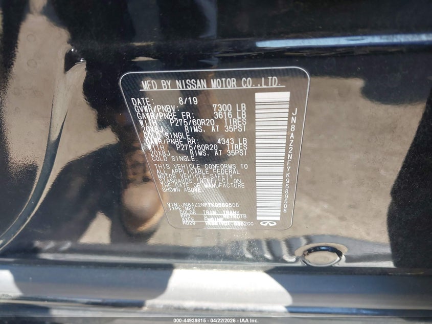 2019 Infiniti Qx80 Luxe VIN: JN8AZ2NF7K9689508 Lot: 44939815