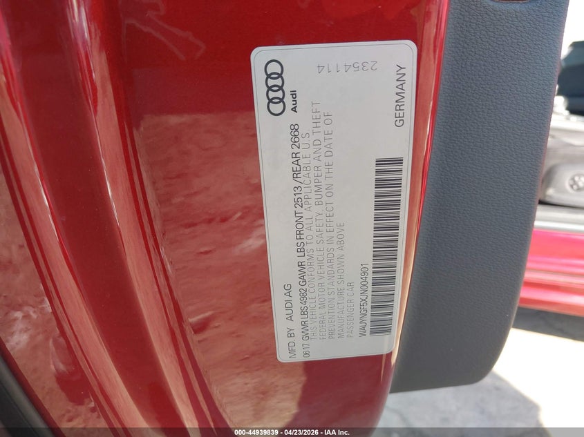 2018 Audi A5 2.0T Premium VIN: WAUYNGF5XJN004901 Lot: 44939839