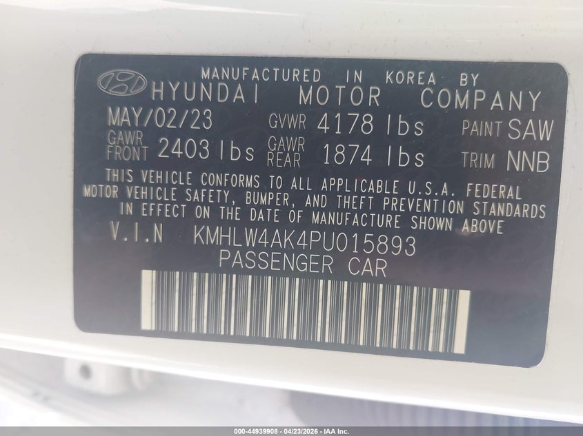 2023 Hyundai Elantra N VIN: KMHLW4AK4PU015893 Lot: 44939908