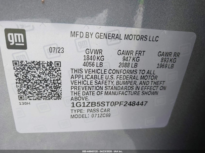 VIN 1G1ZB5ST0PF248447 2023 CHEVROLET MALIBU FWD LS